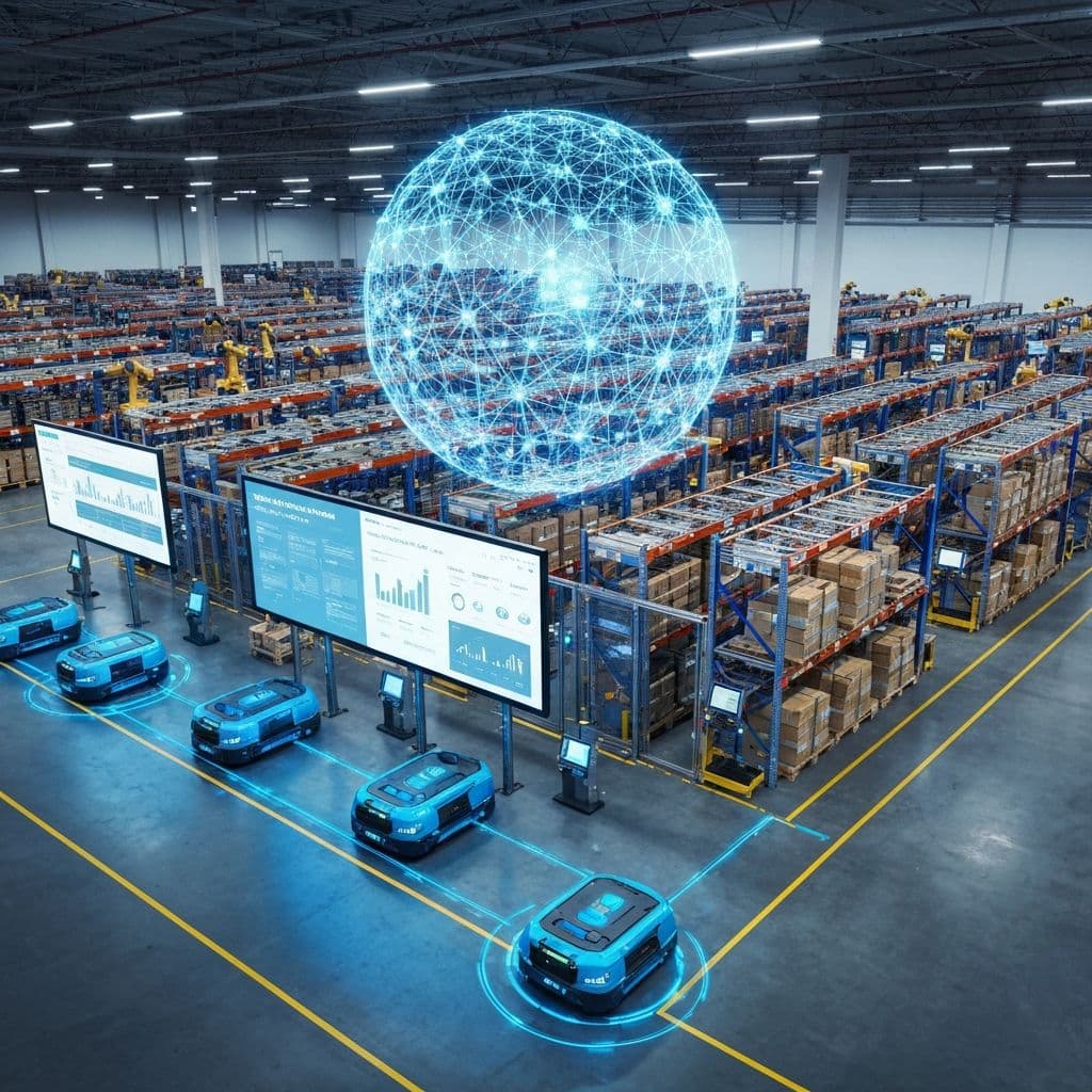 Futuristic AI-powered warehouse of the future